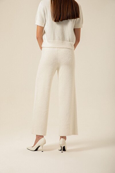 rue Wide Leg Ecru Knitwear Trousers