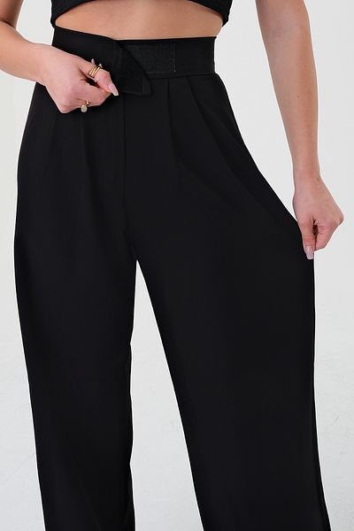 Hazel Women's Black High Waist Velcro Palazzo Pants