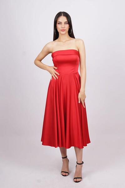 SpringStore Kırmızı Straplez Abiye Elbise