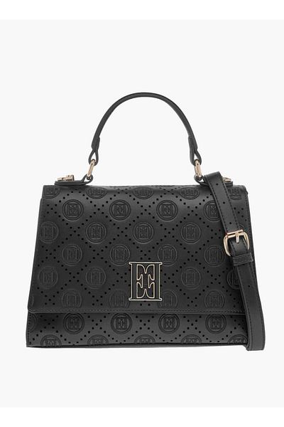 ELLE Monogram Textured Satchel Bag with Detachable Strap and Flap Closure