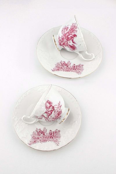 Bursa Porselen Dekor Gold Gilded Dusty Rose English Pattern Coffee Cup Set for 2 People