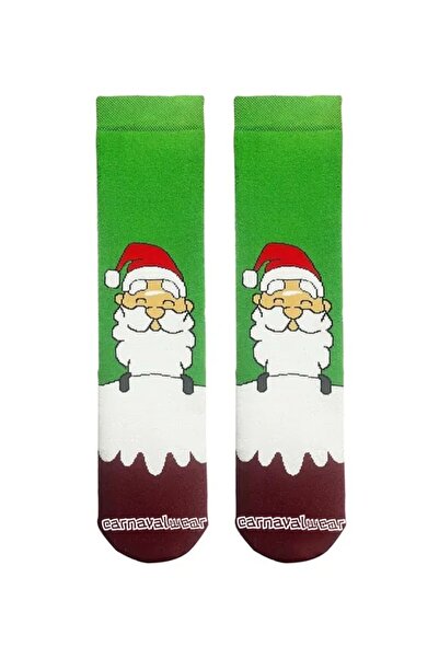 Havlu Yeşil Noel Baba Desenli Çorap