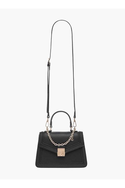 Celeste Solid Satchel Bag with Flap Closure and Detachable Strap