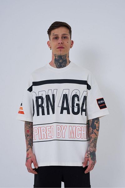 Machinist Men's Inspired By Machinist Printed Oversize Ecru T-Shirt