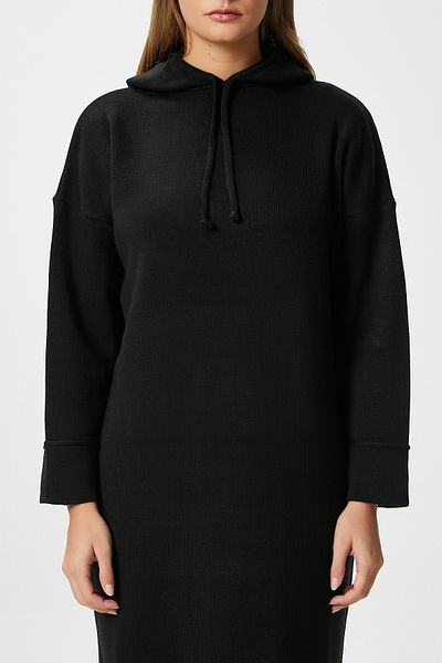 Ritnice Rochie lungă neagră cu glugă Fusion pentru femei