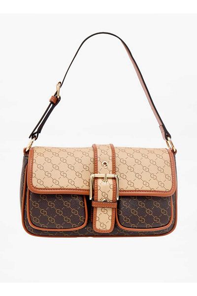 Celeste Monogram Print Satchel Bag with Adjustable Strap and Flap Closure