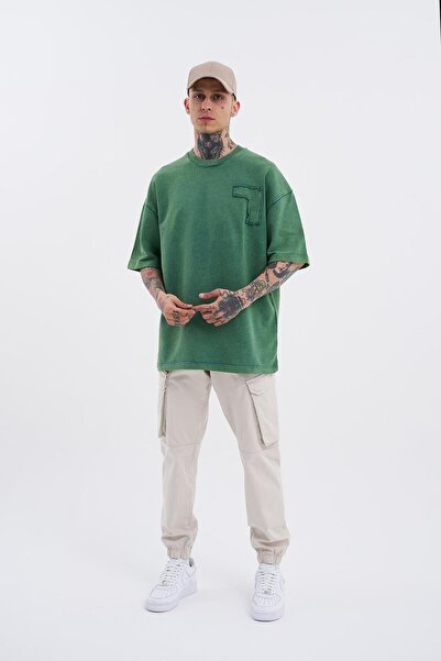 Machinist Ανδρικό μπλουζάκι Oversize Petrol Green - Be Bold Be You Must Be Washed