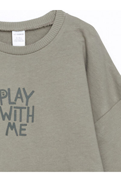 LC Waikiki LCW Kids Yeşil Bisiklet Yaka Uzun Kollu Baskılı Erkek Bebek Sweatshirt ve Eşofman Alt 2'li Takım