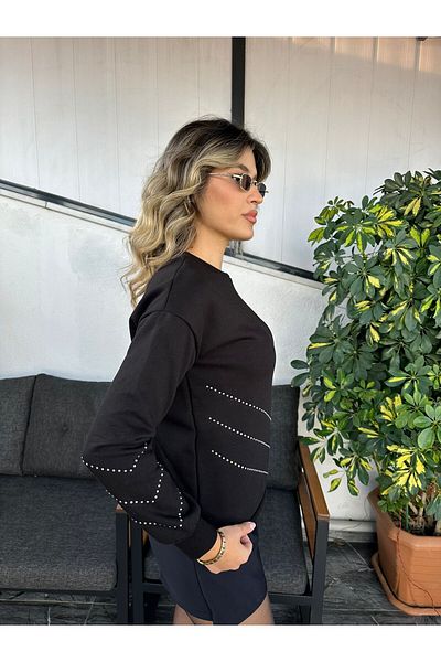 Kübra Tekstil Hanorac de damă negru cu detalii în piatră