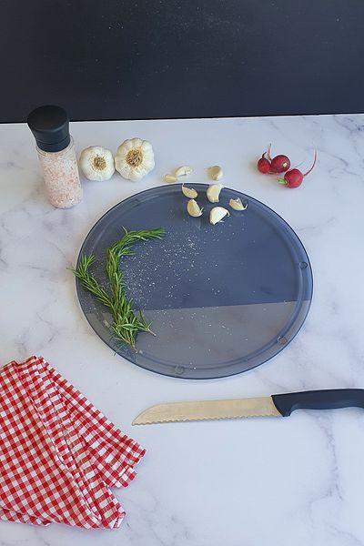 Decorita Channeled Glass Cutting Board - Glass Cutting Table| Smoked Glass| Diameter32cm| Patented Product