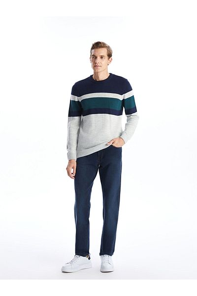 LC Waikiki Men's Knitwear Sweater - Crew Neck, Long Sleeve, Color Block