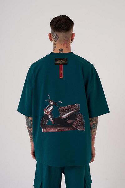 Machinist Men's Oversize Petrol Green T-Shirt - Carpet Patch Printed