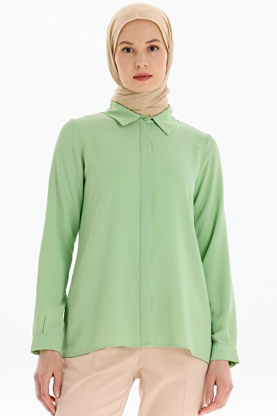 Tuğba Basic Gizli Patlı Gömlek - Mint