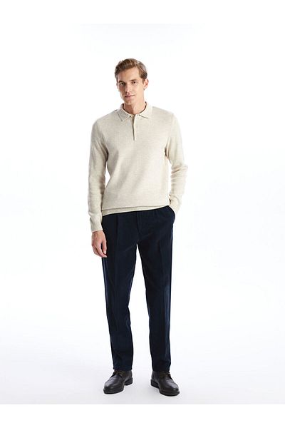 LC Waikiki Lcwaikiki Classic Beige Polo Collar Long Sleeve Men's Knitwear Sweater