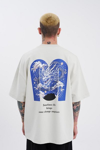 Machinist Dragon Machinist Printed Men's Oversize Gray T-Shirt