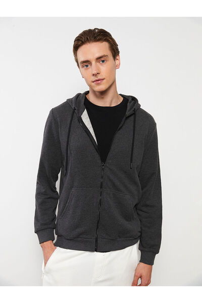 LC Waikiki Anthracite Standard Fit Hooded Men's Sports Cardigan