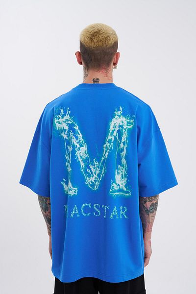 Machinist Ανδρικό μπλουζάκι με στάμπα Macstar Oversize Μπλε - Καπνιστό