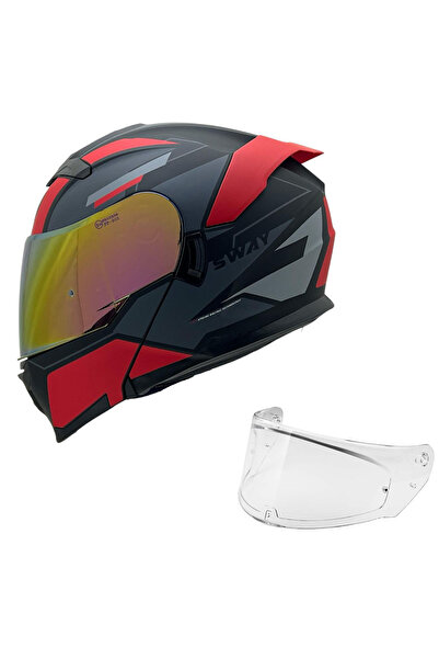 Sway 912 C1 KIRMIZI ÇENE AÇILIR KASK ÇİFT VİZÖR