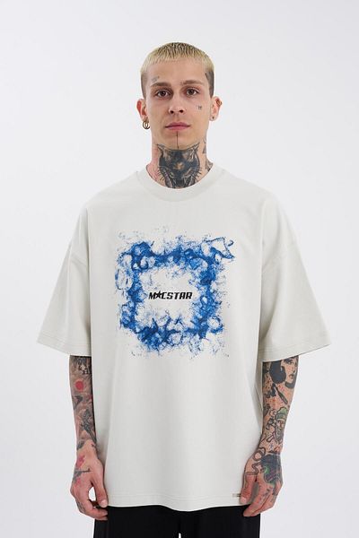Machinist Smoked Colorful Ανδρικό Oversize Γκρι T-Shirt - Macstar Printed
