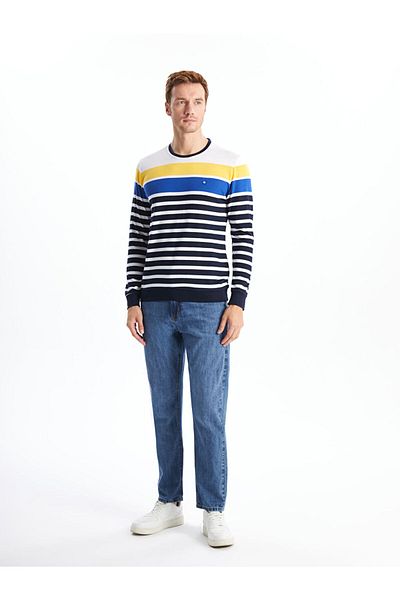 LC Waikiki Crew Neck Long Sleeve Striped Men's Knitwear Sweater
