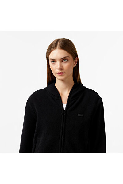 Lacoste Kadın Relaxed Fit Kapüşonlu Siyah Hırka