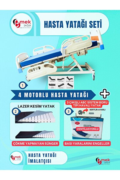 emek sağlık 4 Motorlu Full ABS Hasta Karyolası+CNC Lazer Kesim Yatak+3 Çıkışl...