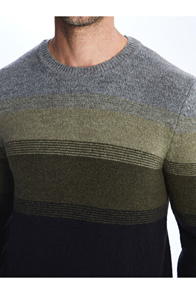 LC Waikiki Men's Knitwear Sweater - Crew Neck, Long Sleeve, Color Block