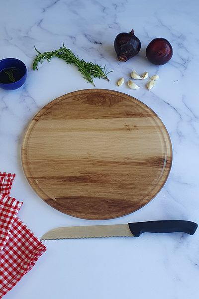 Decorita Channeled Glass Cutting Board - Glass Cutting Table| New Wooden Pattern| Diameter32cm| Patented Product