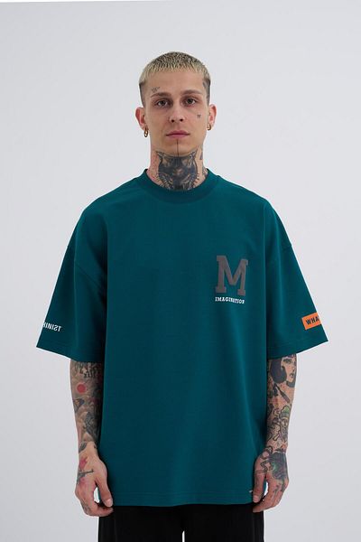 Machinist Petrol Green Oversize Men's T-Shirt - Snake Whatever Printed