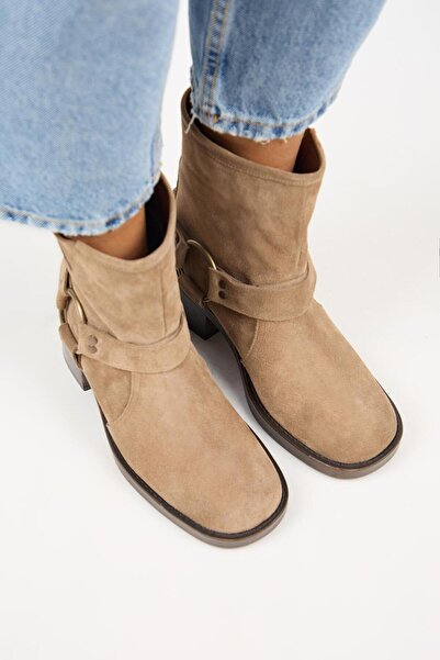 Manijero (Livia) Kadın Hakiki Deri Biker Vizon Bot