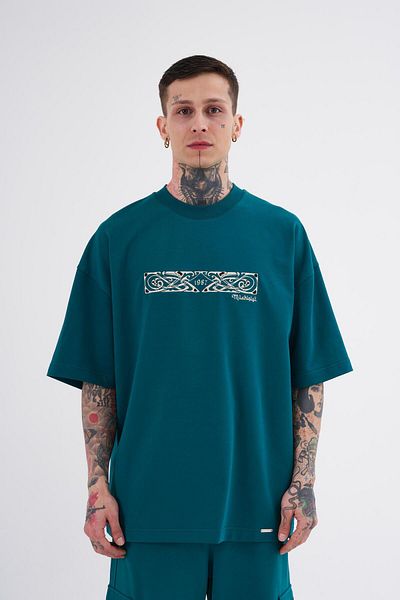 Machinist Ethnic printed ανδρικό μπλουζάκι Oversize - Petrol Green