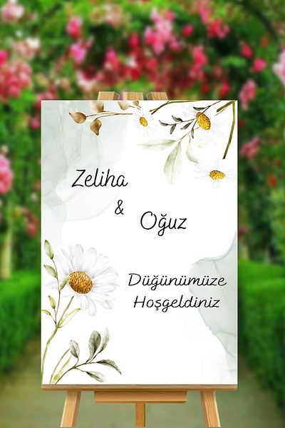 Yogi Tasarım White Daisy Welcome to Our Wedding Themed Mdf Welcome Board