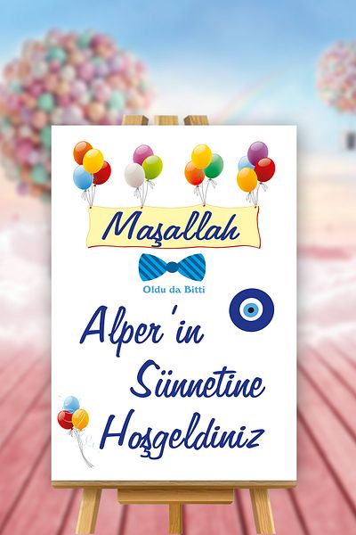 Yogi Tasarım Mashallah Themed Mdf Welcome Board with Balloons