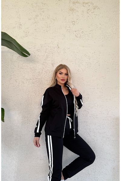 Ryzi Moda Σετ γυναικεία αθλητική φόρμα με φερμουάρ και λεπτομέρεια κεντήματος