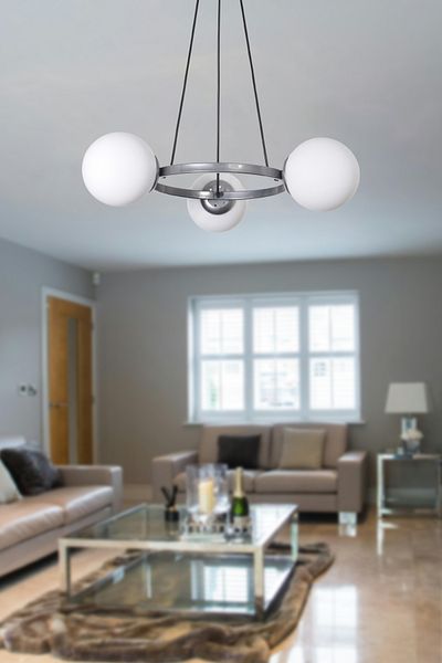 Modavize Owen Modern Design Bedroom Living Room Gray Color White Glass 3-Piece Chandelier