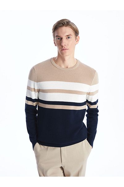 LC Waikiki Crew Neck Long Sleeve Striped Men's Knitwear Sweater