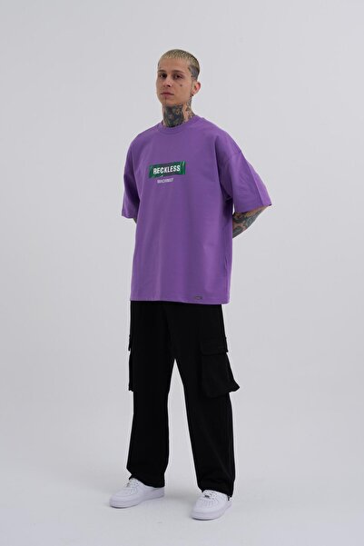 Machinist Μωβ Oversize T-Shirt - Reckless Leaves Printed