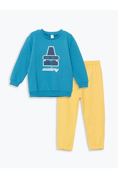 LC Waikiki Crew Neck Printed Baby Boy Sweatshirt and Sweatpants Set of 2