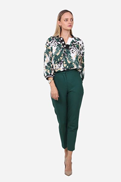 FARREN Kadın Yeşil Leopar Desenli Bluz| Frn Line