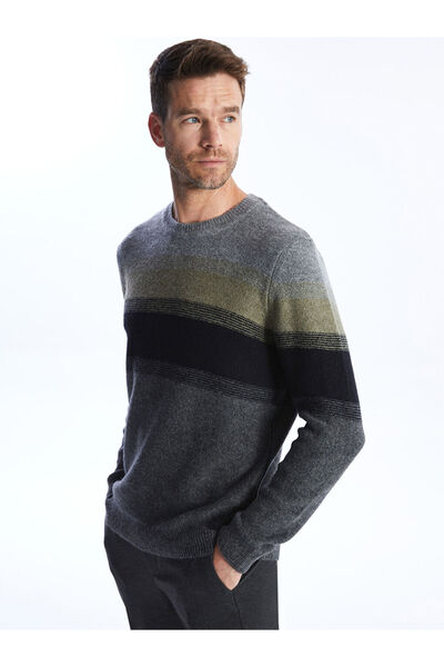 LC Waikiki Crew nyakú, hosszú ujjú színes blokk férfi kötöttáru pulóver