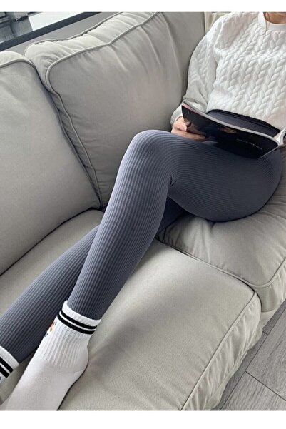 Genel Markalar Antrasit Kışlık Yüksek Bel Içi Polarlı Fitilli Tayt