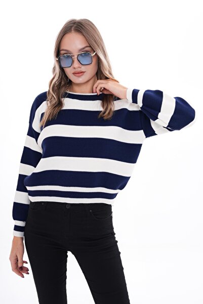 ŞİMAL Women's Thick Line Patterned Round Neck Knitwear Knitted Sweater 245334   -