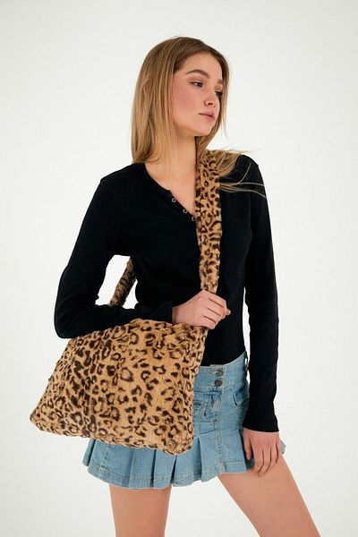 fluffy Geanta de umar Toscana cu model leopard - Diagonala Dimensiune 35cm