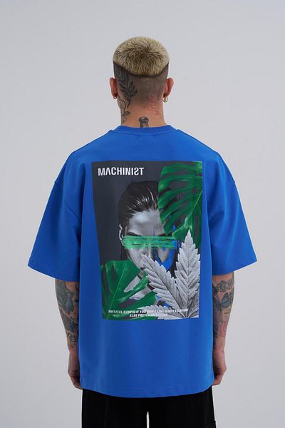 Machinist Ανδρικό μπλουζάκι χωρίς ανάκλιση με στάμπα μεγάλου μεγέθους μπλε