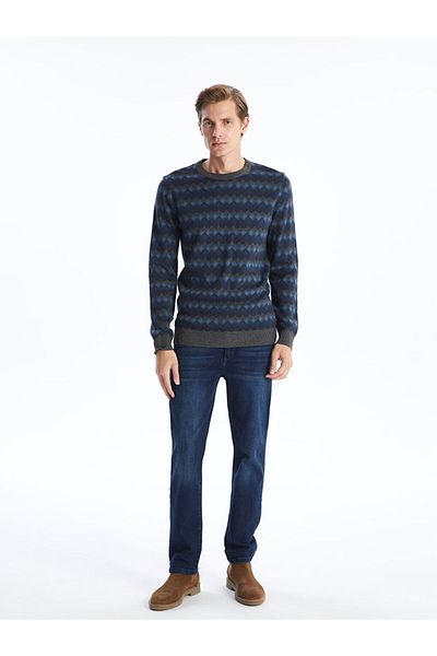LC Waikiki Crew Neck Long Sleeve Patterned Men's Knitwear Sweater