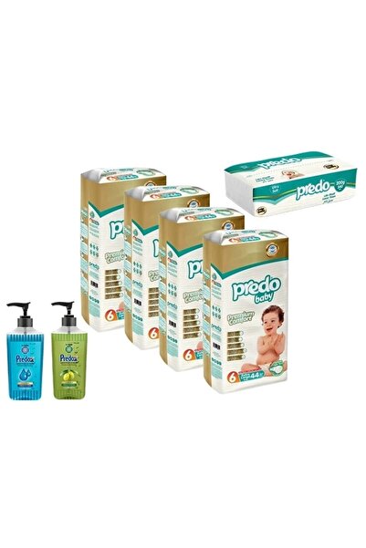 PREDO JUMBO 6 NUMARA 44 LÜ 4 PAKET + 2 ADET PREDOX SIVI SABUN 500 ML + PEÇETE...