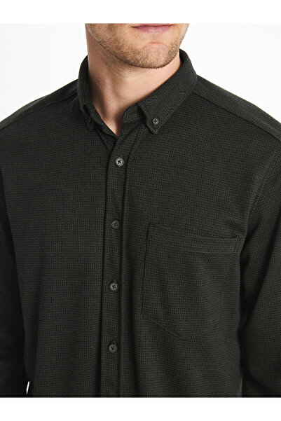 LC Waikiki LCWAIKIKI - Κλασικό ανδρικό πουκάμισο από χακί ποπλίνα, μακρυμάνικο, κανονική εφαρμογή