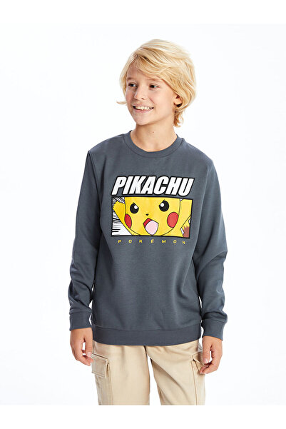 LC Waikiki Lcw Kids Grey Crew Neck Pikachu Φούτερ για αγόρι με στάμπα