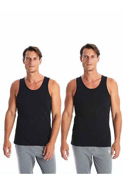 LC Waikiki Black U-Neck Combed Cotton Men's Undershirt 2-Piece Imrex Global