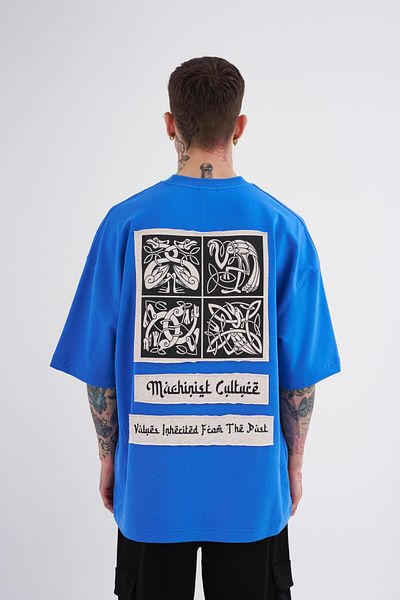 Machinist Ethnic Printed Men's Blue Oversize T-Shirt
